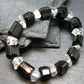 Black Tourmaline & Herkimer Diamond Genuine Bracelet ~ 7 Inches ~ 12mm Crystal Beads