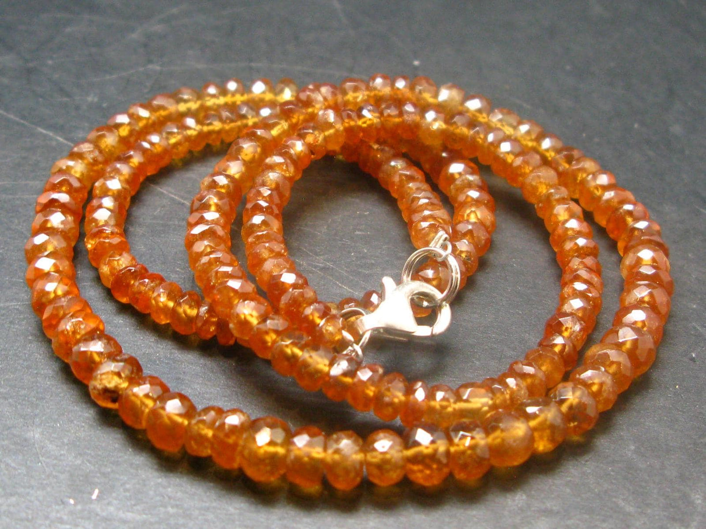 Gem Hessonite Orange Garnet Necklace Beads From Canada - 17"