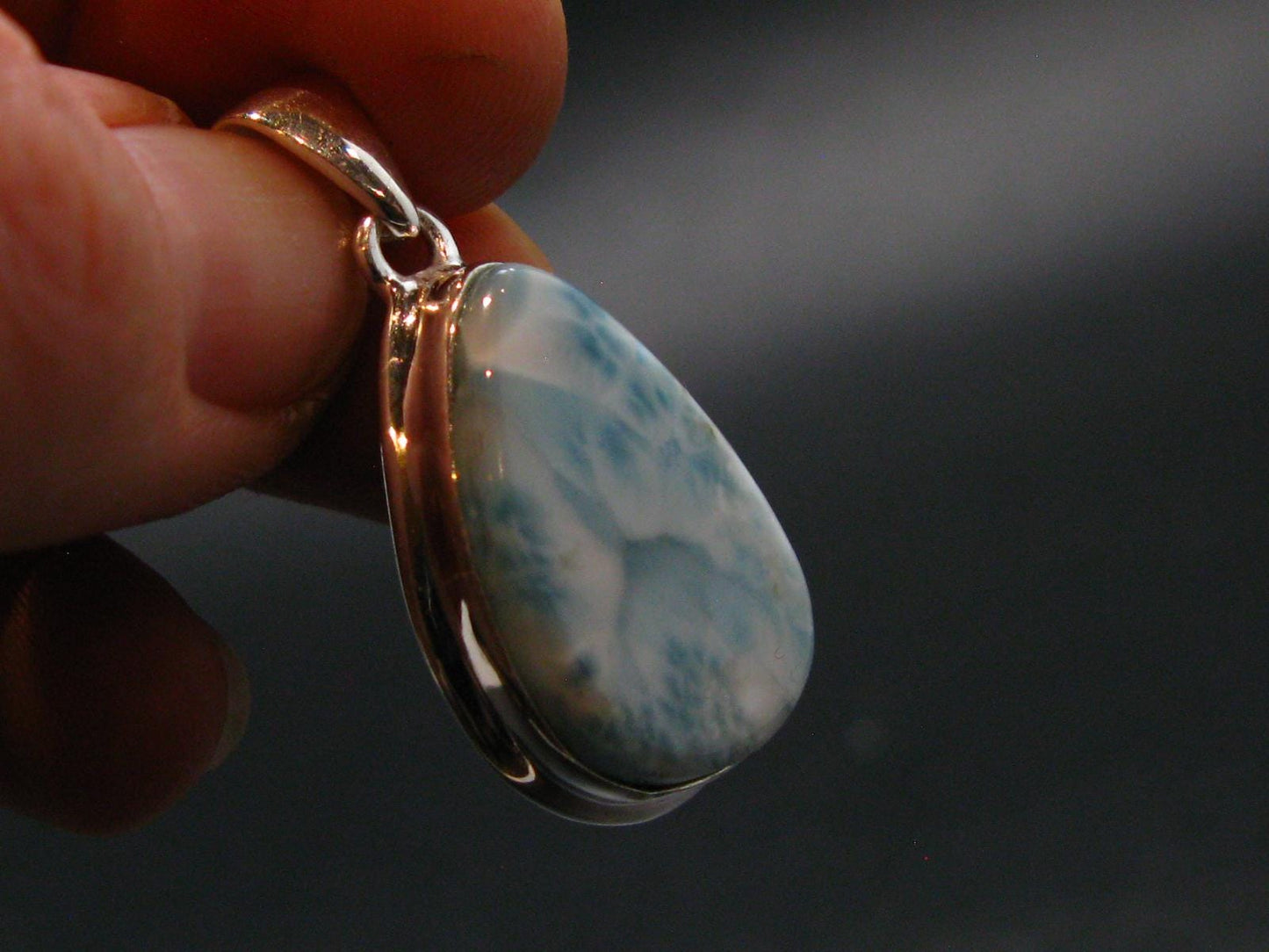 Rare Blue Larimar Pectolite Silver Plated Pendant From Dominican Republic - 1.3" - 5.41 Grams