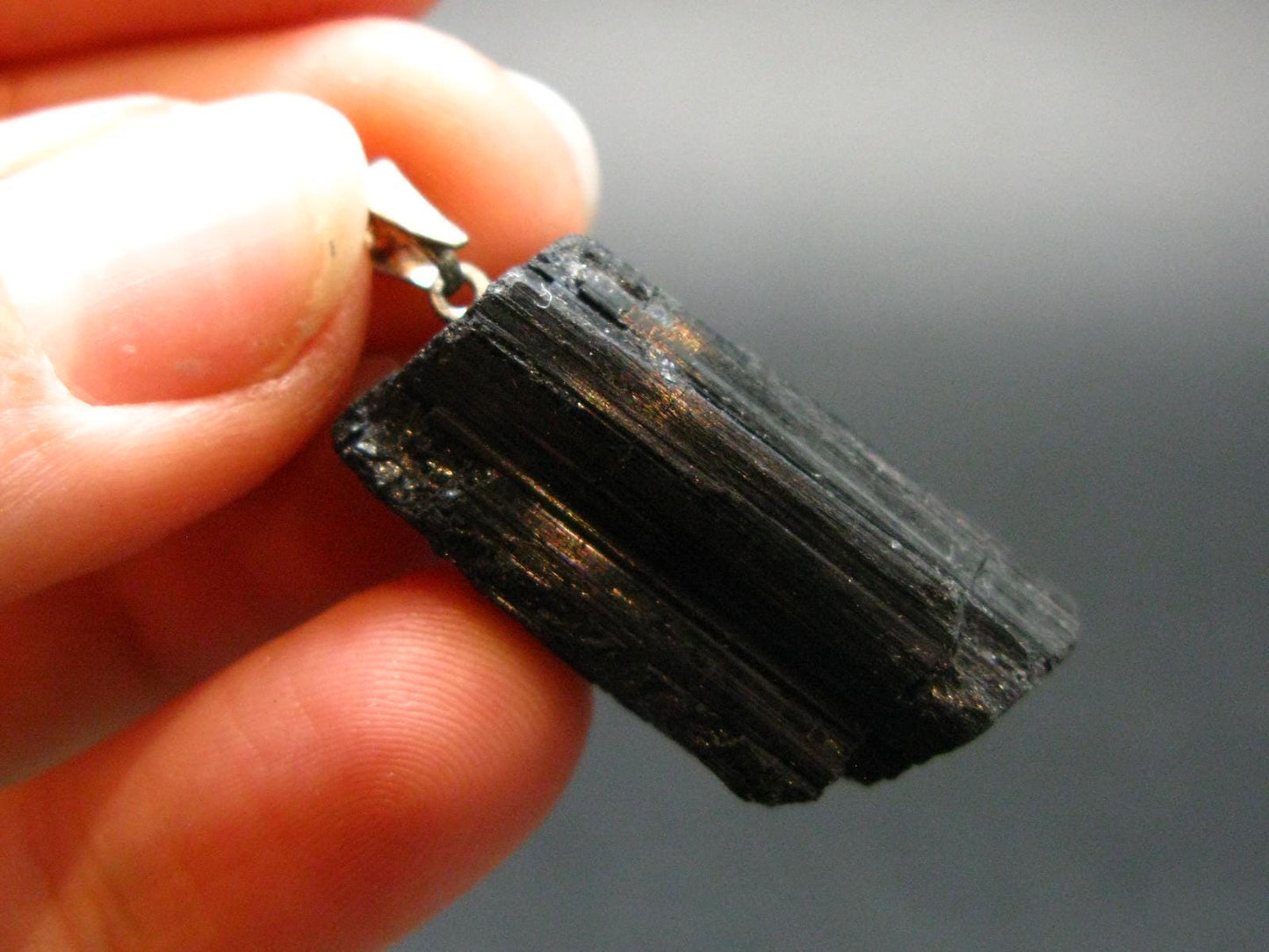 Black Tourmaline Schorl Silver Pendant From Brazil - 1.2"