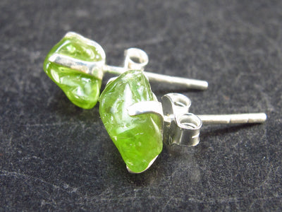 Cute Small Natural Peridot (Olivine) Stud Earrings In Sterling Silver from Pakistan - 0.7"