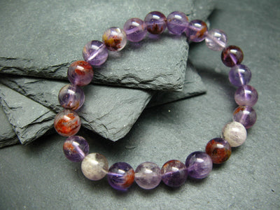 Cacoxenite in Amethyst Genuine Bracelet ~ 7 Inches ~ 8mm Round Beads