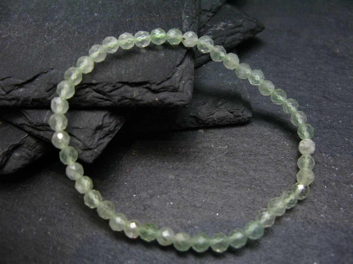 Prehnite & Epidote Genuine Bracelet ~ 7 Inches ~ 4mm Facetted Beads