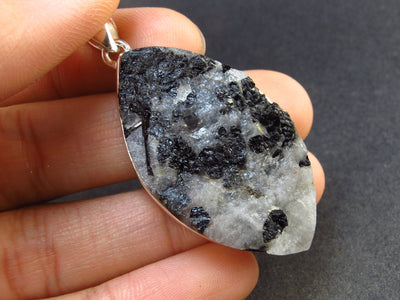 Large Tourmalinated Quartz Crystal Silver Pendant From Brazil - 1.9" - 12.3 Grams