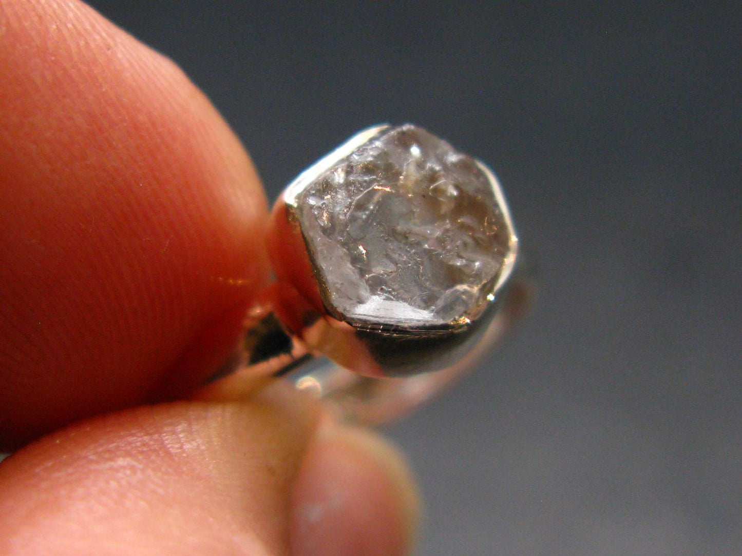 Gray Herderite Silver Ring from Africa - Size 6 - 1.93 Grams