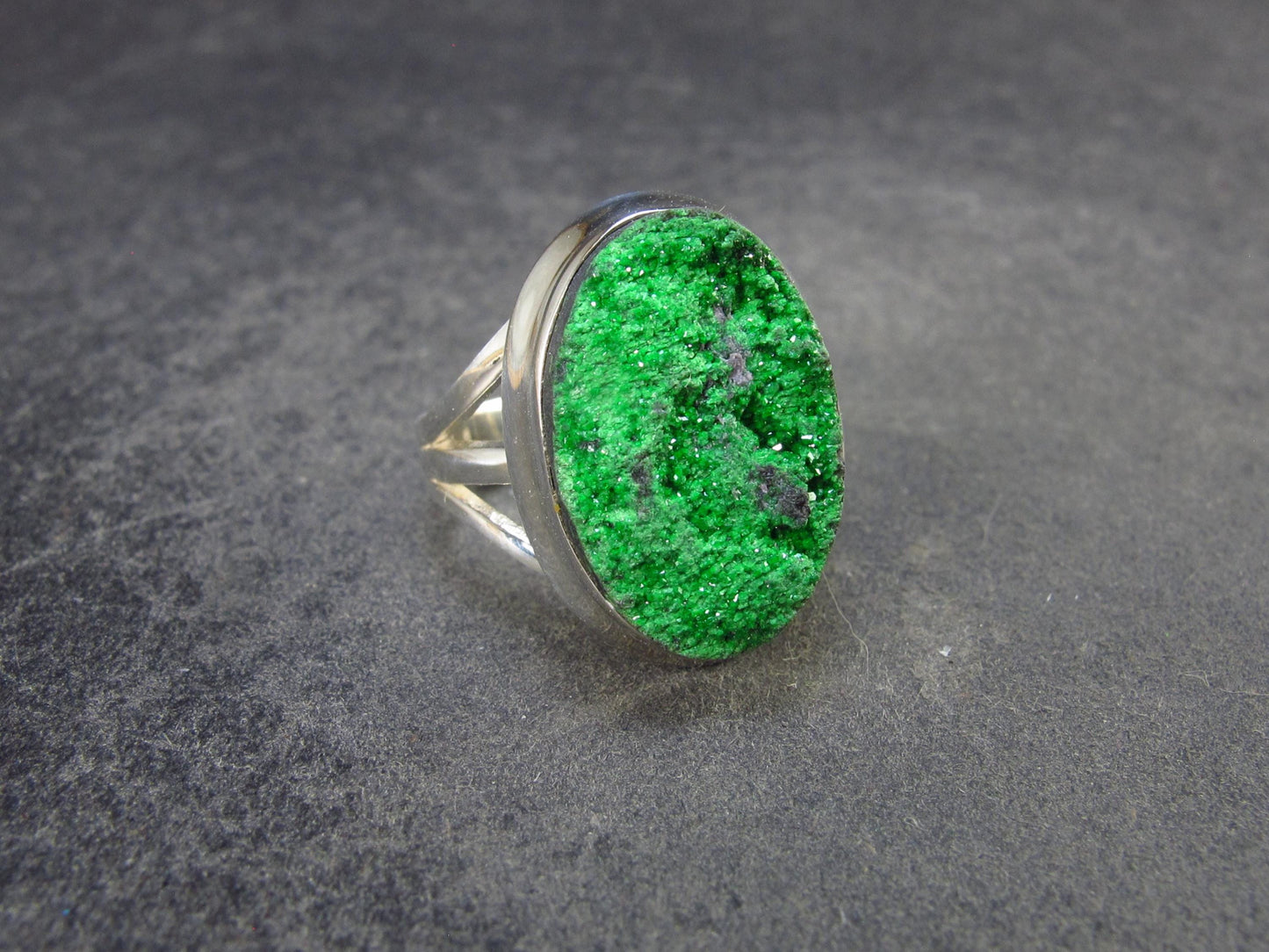 Uvarovite (Green Chromium Garnet) Cluster Silver Ring from Russia - Size 5.5 - 6.41 Grams