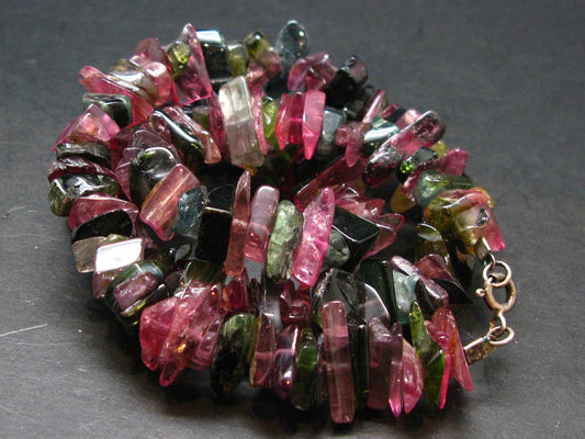 Watermelon Tourmaline Crystal Silver Necklace from Brazil - 18" - 63.81 Grams