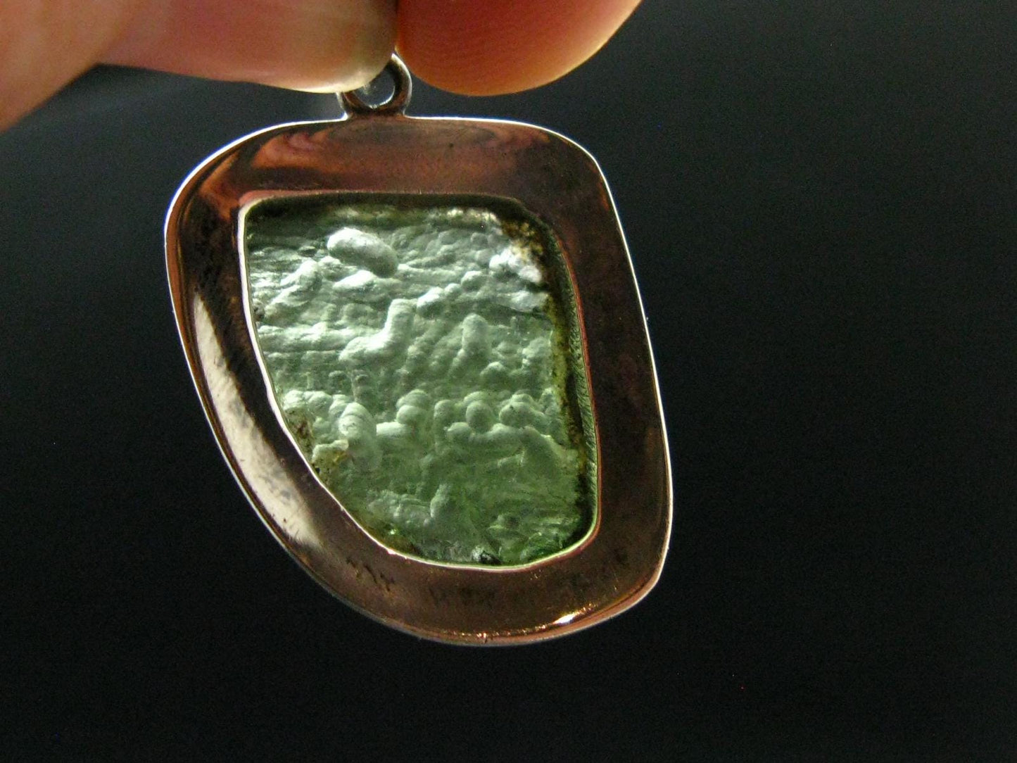 Moldavite Tektite Silver Pendant from Czech Republic - 1.5" - 6.88 Grams