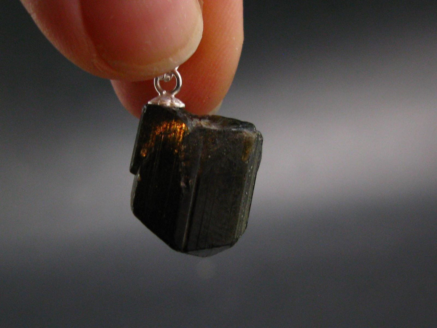 Nice Rare Terminated Epidote Crystal Silver Pendant From Peru - 1.0" - 6.07 Grams