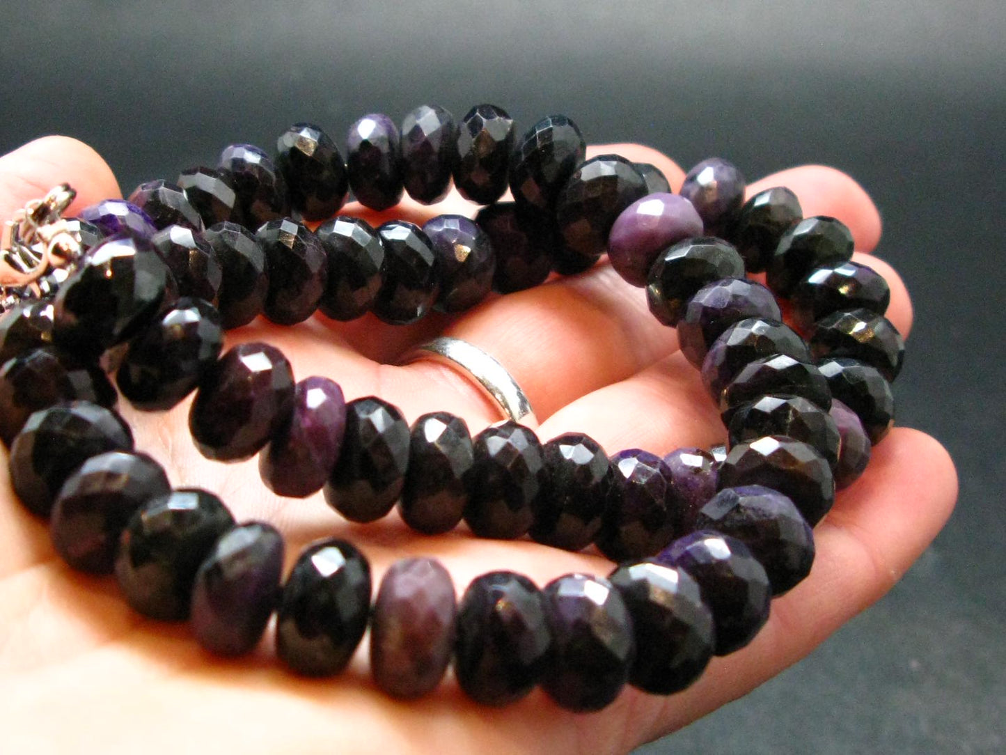 Purple Sugilite Rondelle Faceted Beads Necklace From South Africa - 17" - 79.60 Grams