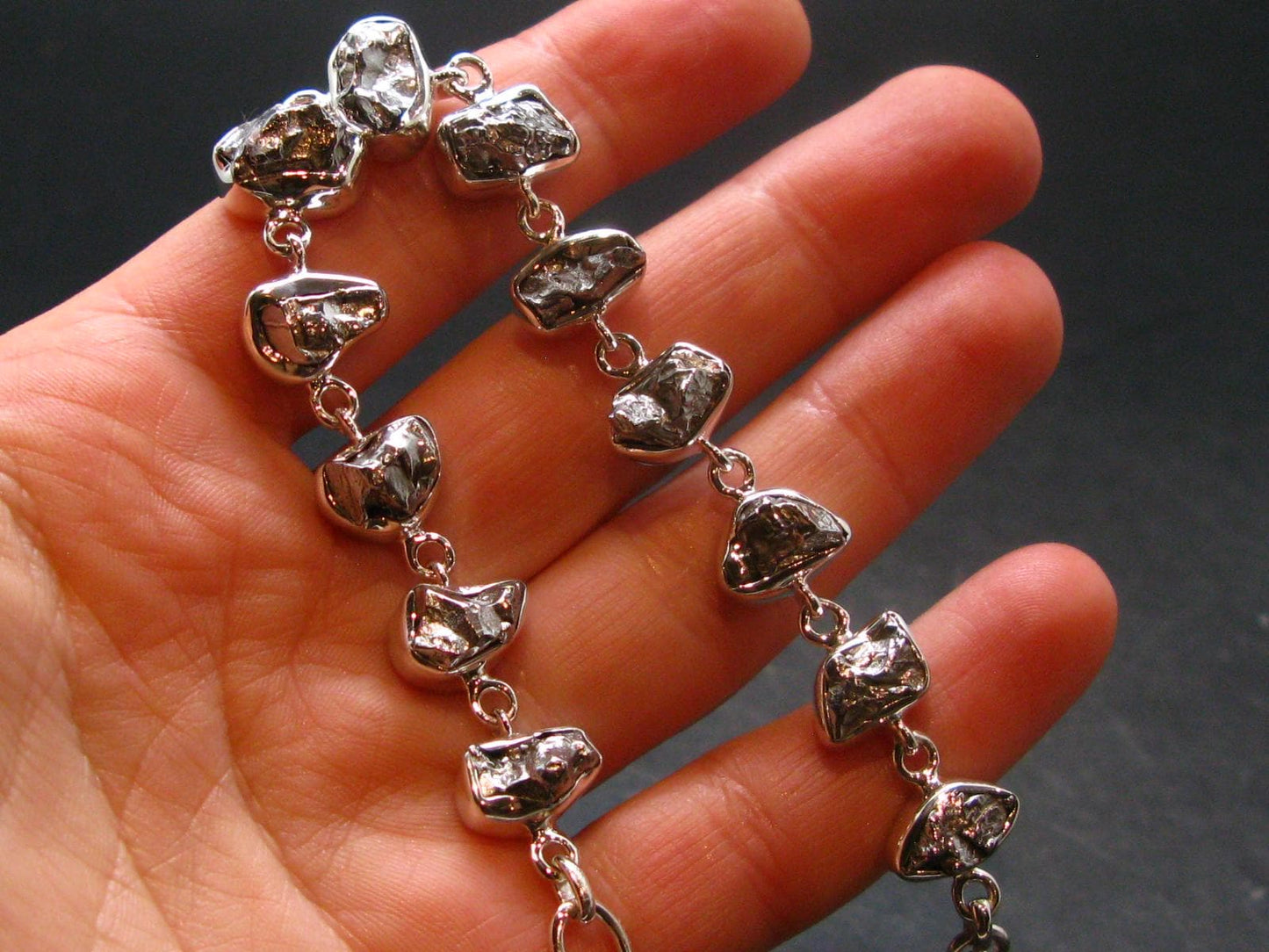 Meteorite Sterling Silver Bracelet - 24.42 Grams - Size Adjustable
