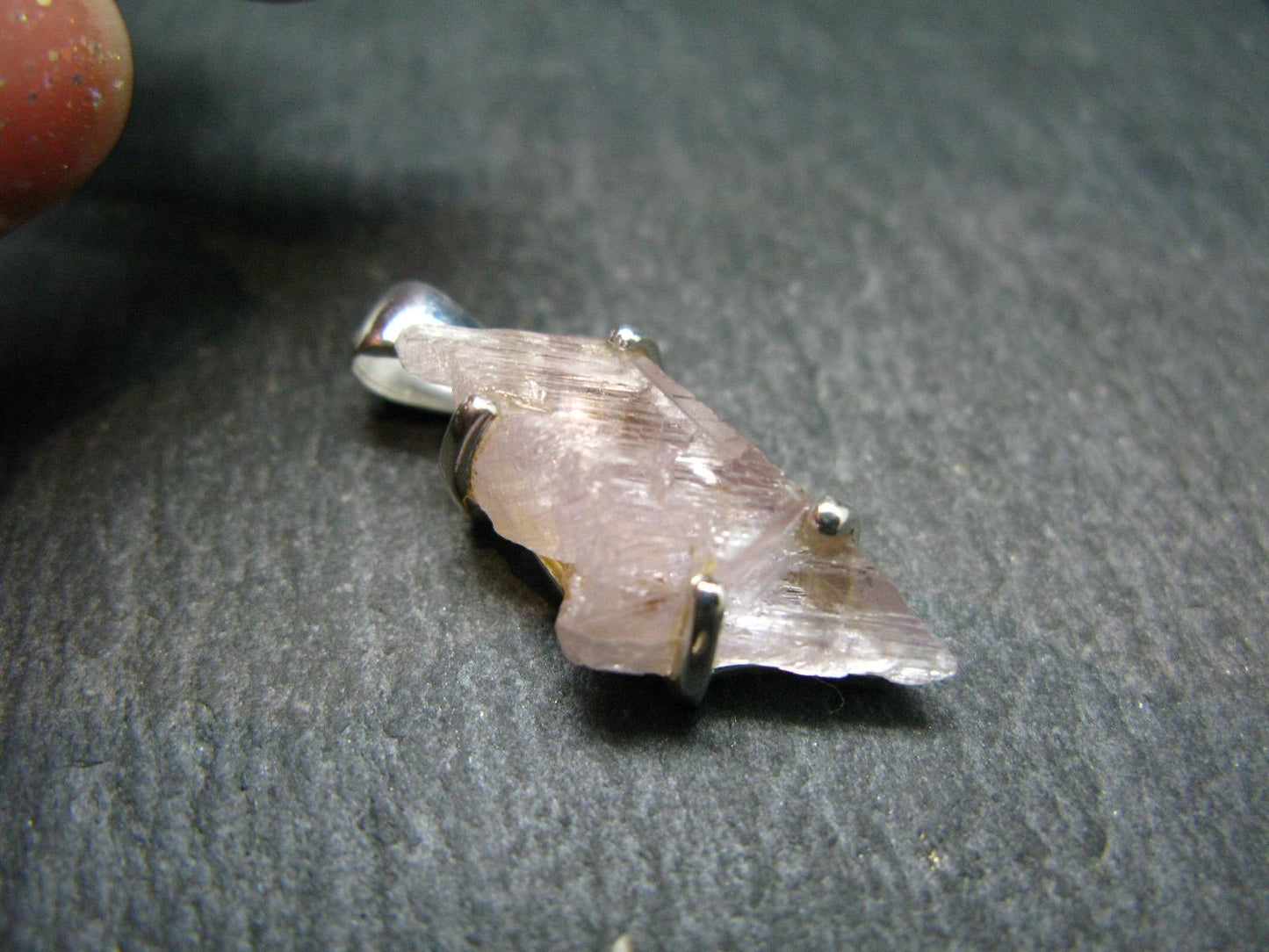 Gem Kunzite Spodumene Pendant in SS From Brazil - 1.1" - 3.05 Grams