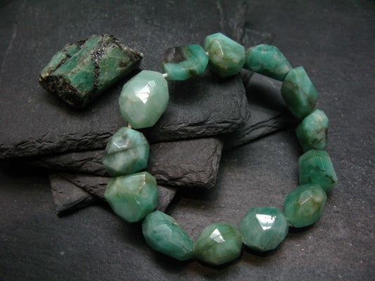Emerald Genuine Bracelet ~ 7 Inches ~ 15mm Facetted Beads