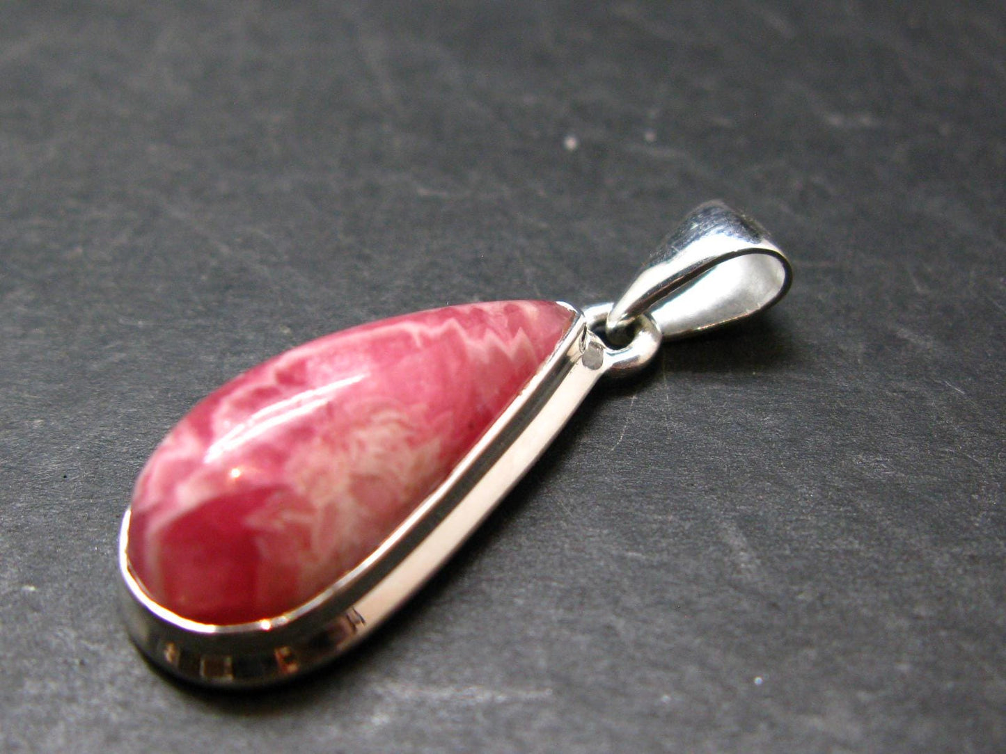 Rhodochrosite Silver Plated Pendant From Argentina - 1.4" - 6.73 Grams