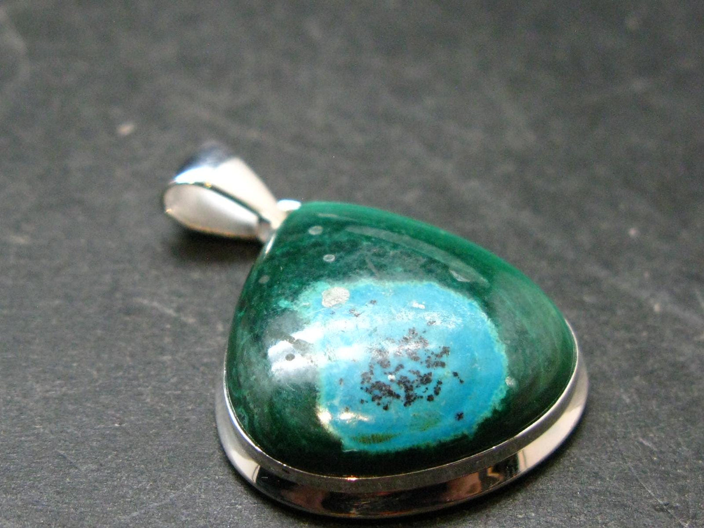 Malachite And Chrysocola Silver Plated Pendant from Congo - 1.4" - 8.0 Grams