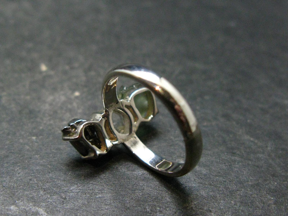 Moldavite Herkimer Meteorite Sterling Silver Ring From Czech Republic - Size 5 - 2.91 Grams
