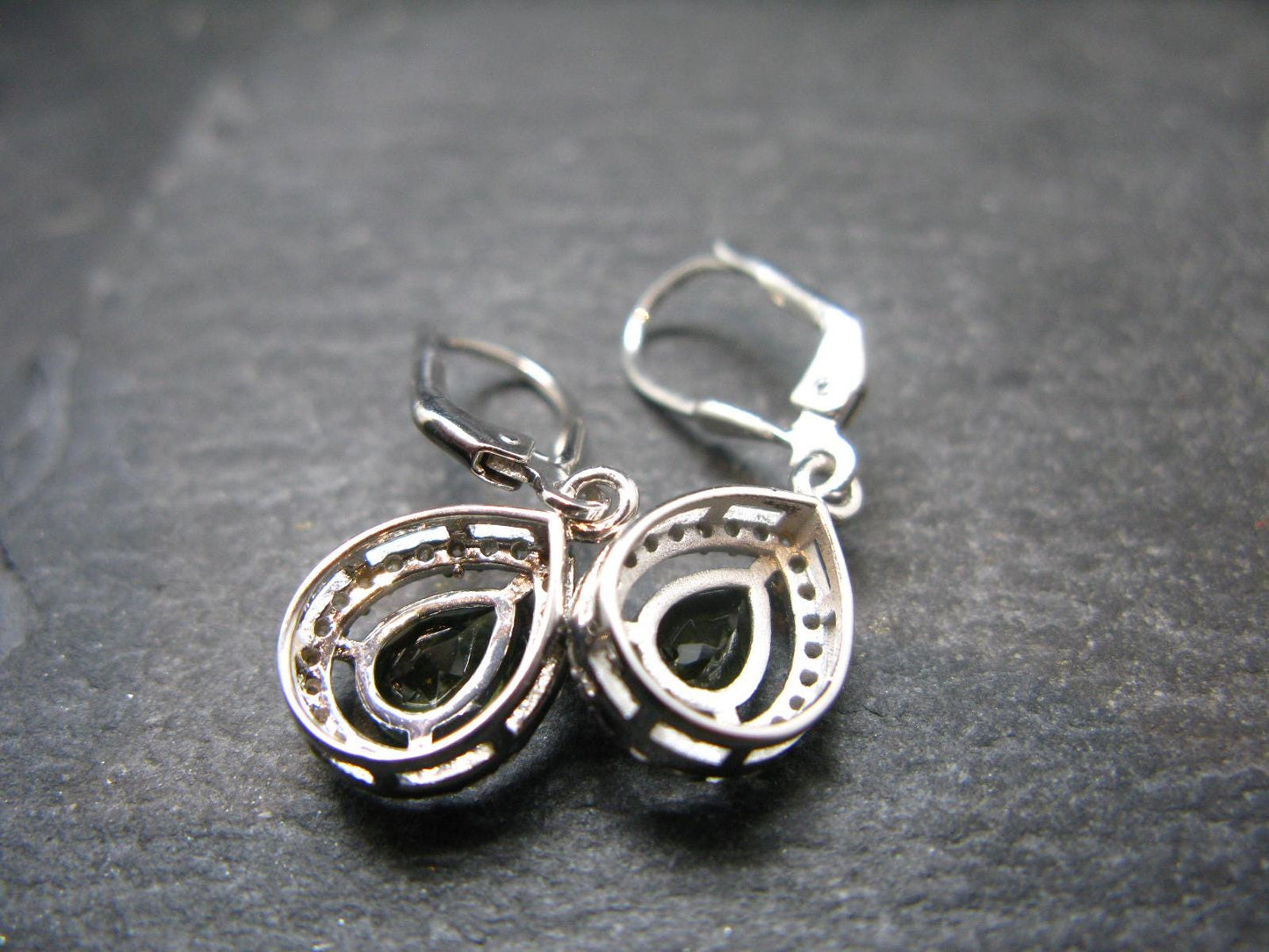 Moldavite Tektite Silver Earrings from Czech Republic - 2.94 Grams