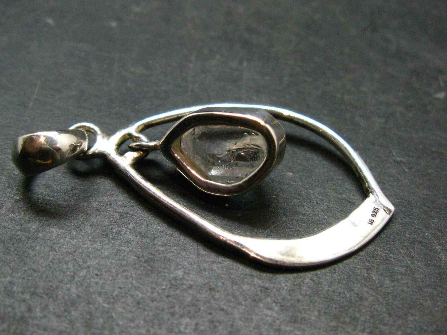 Fine Natural Herkimer Diamond Silver Pendant From New York - 1.9" - 5.27 Grams