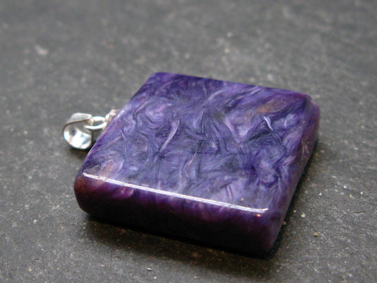 Rare High-Quality Charoite Pendant In SS From Russia - 1.1" - 7.36 Grams