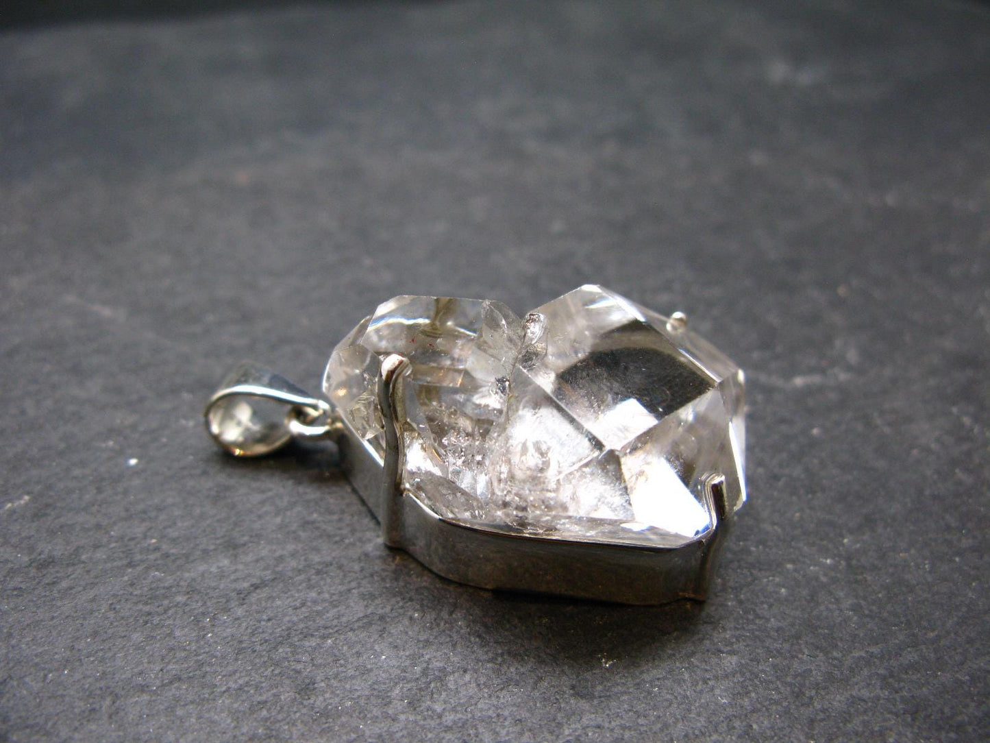 Fine Natural Herkimer Diamond Silver Pendant From New York - 1.8" - 25.40 Grams
