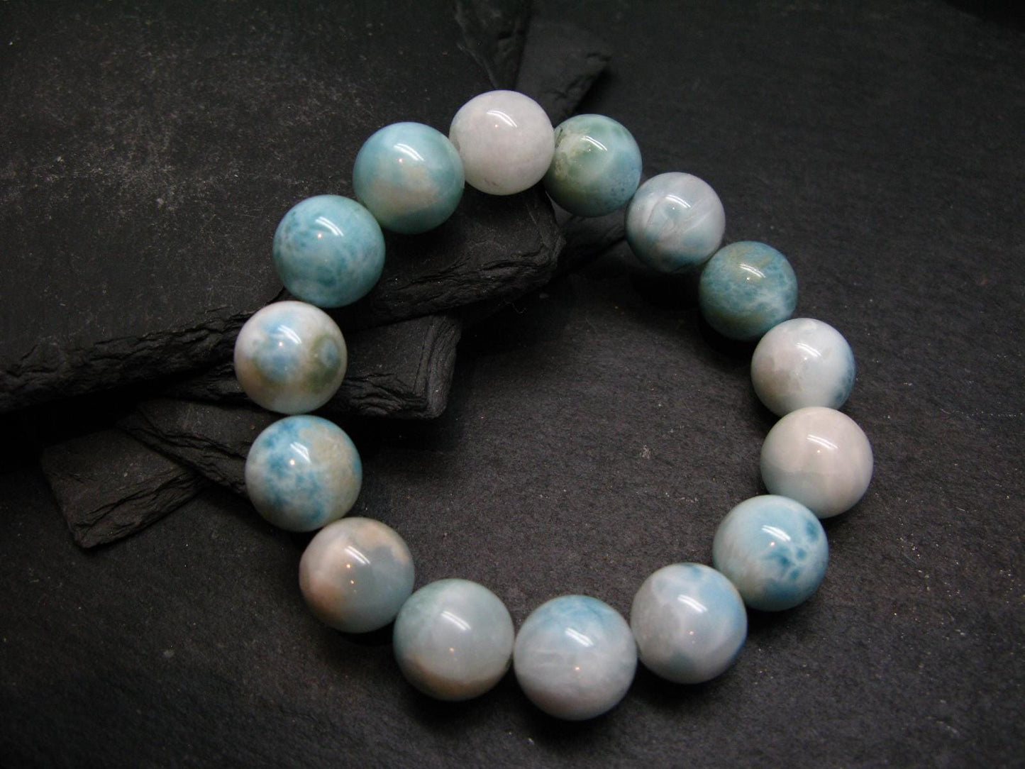 Larimar Genuine Bracelet ~ 7 Inches ~ 13mm Round Beads