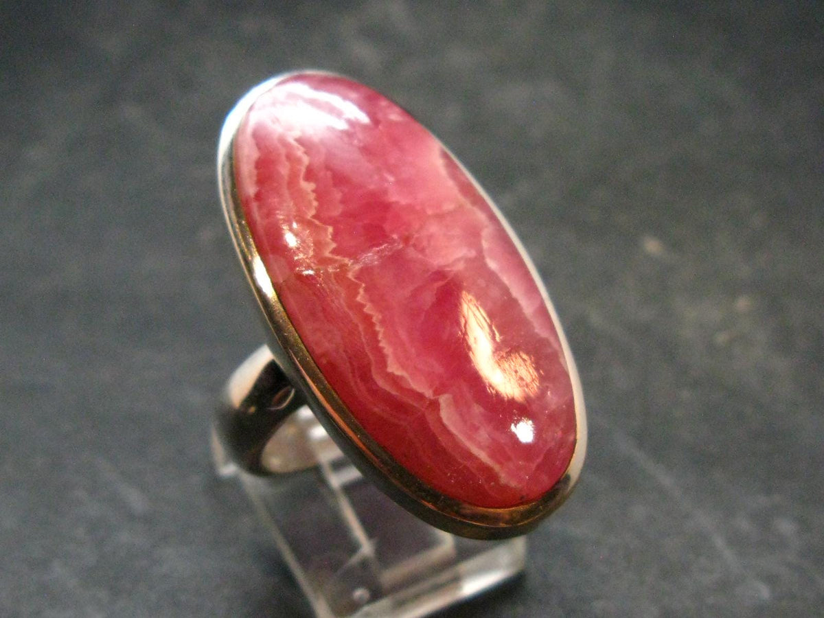 Rhodochrosite Silver Ring From Argentina - 15.54 Grams - Size 7.5