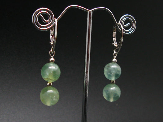 Simple Yet Vivaciously Lovely Prehnite 10mm Beads Dangle 925 Silver Leverback Earrings from Australia