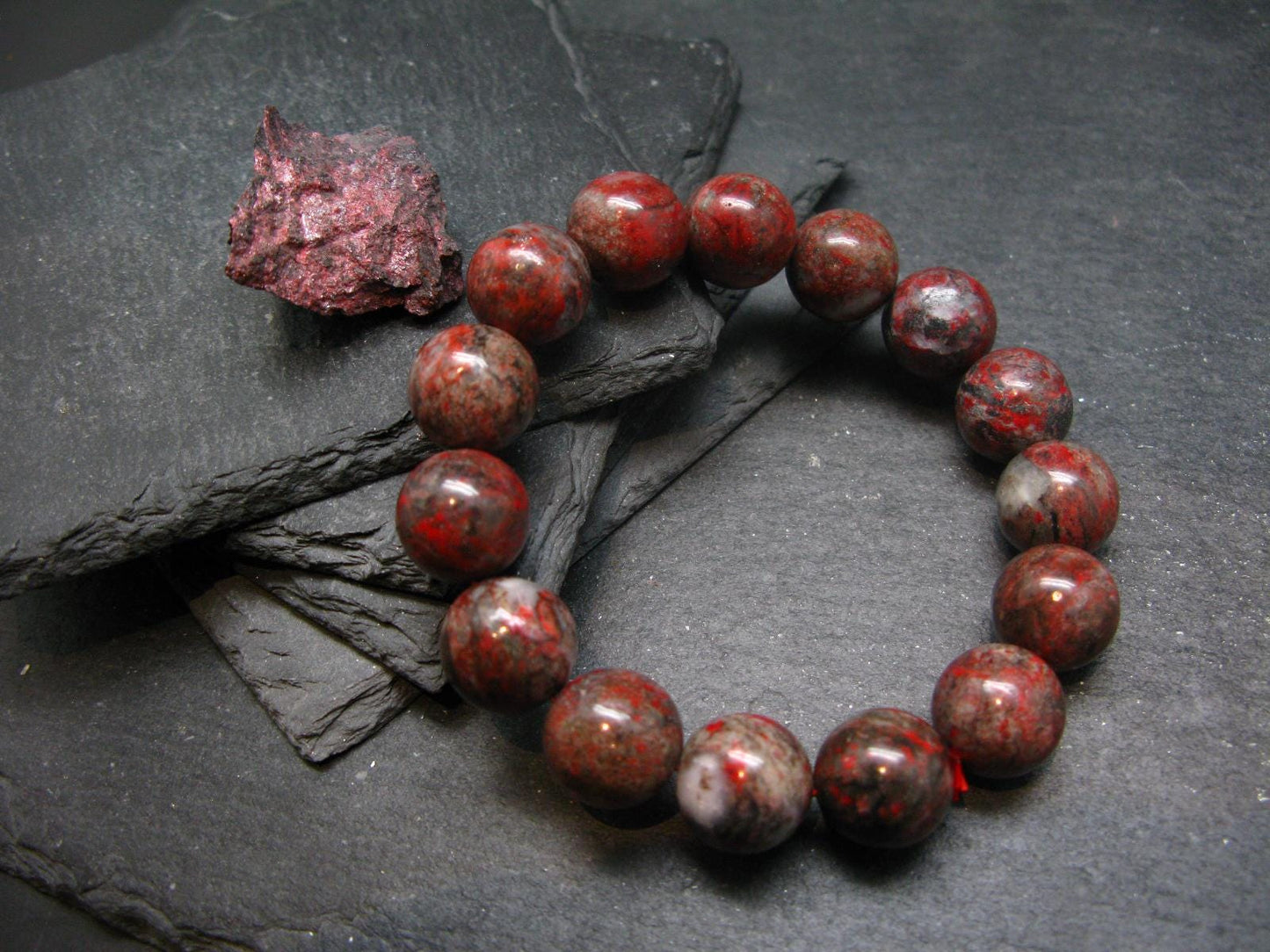 Cinnabar Genuine Bracelet ~ 7 Inches ~ 14mm Round Beads