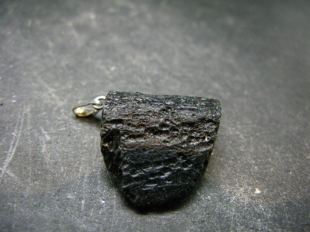 Tibetan Black Tektite Silver Pendant From Tibet - 1.1" - 4.08 Grams