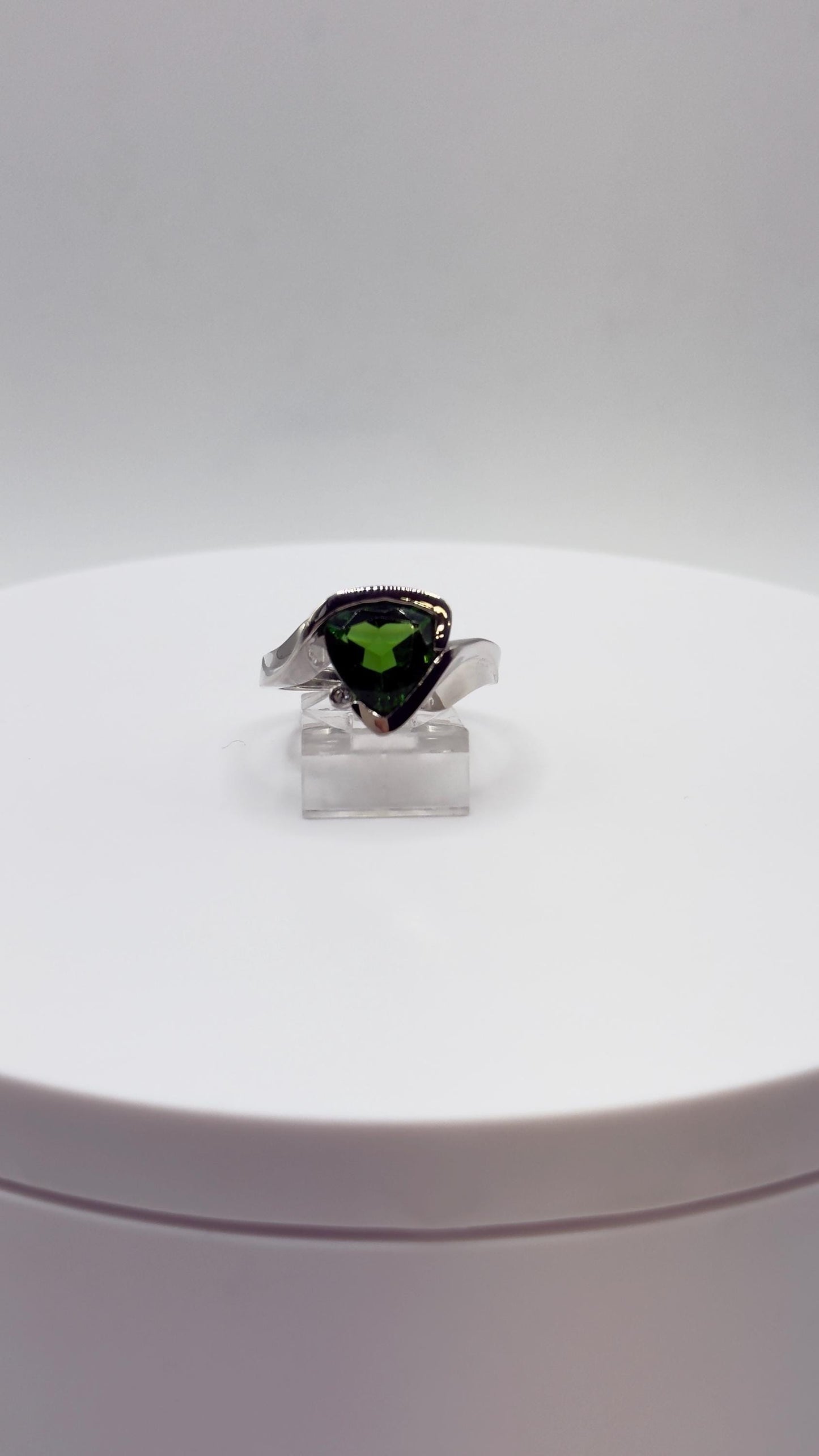 Green Helenite Trillion Ring – Sterling Silver Modern Gemstone Statement Ring