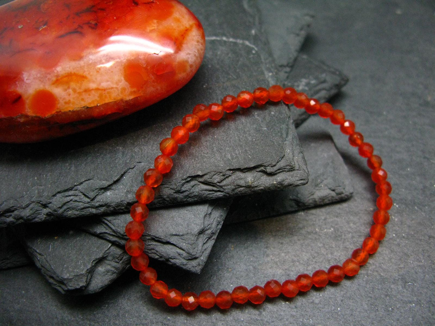 Carnelian Genuine Bracelet ~ 7 Inches ~ 4mm Facetted Beads