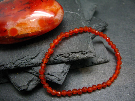 Carnelian Genuine Bracelet ~ 7 Inches ~ 4mm Facetted Beads