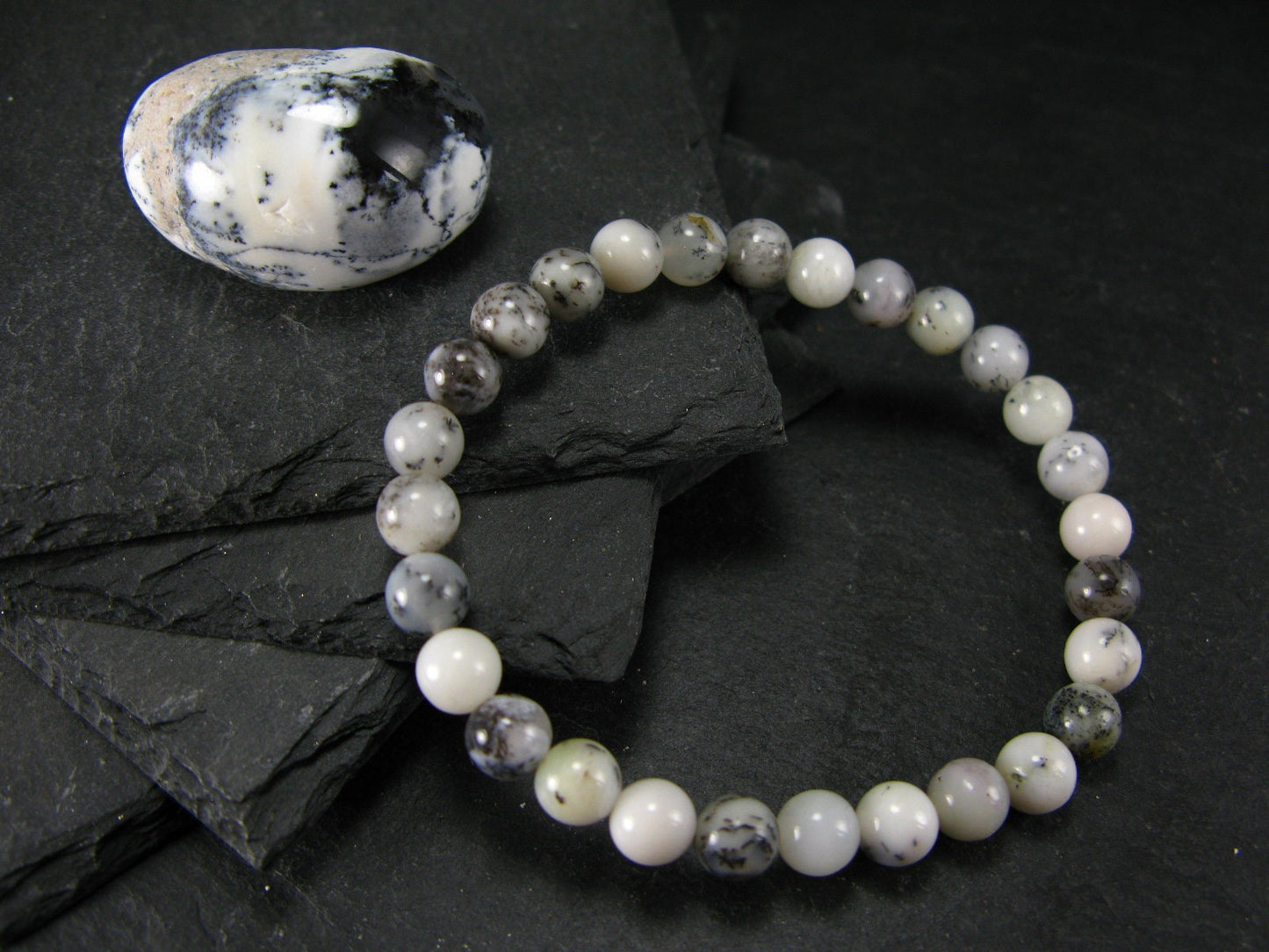 Merlinite Moss Agate Genuine Bracelet ~ 7 Inches ~ 6mm Round Beads