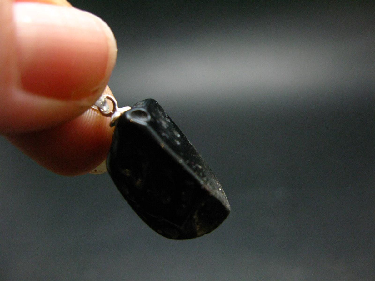 Tibetan Black Tektite Silver Pendant From Tibet - 1.0" - 3.16 Grams