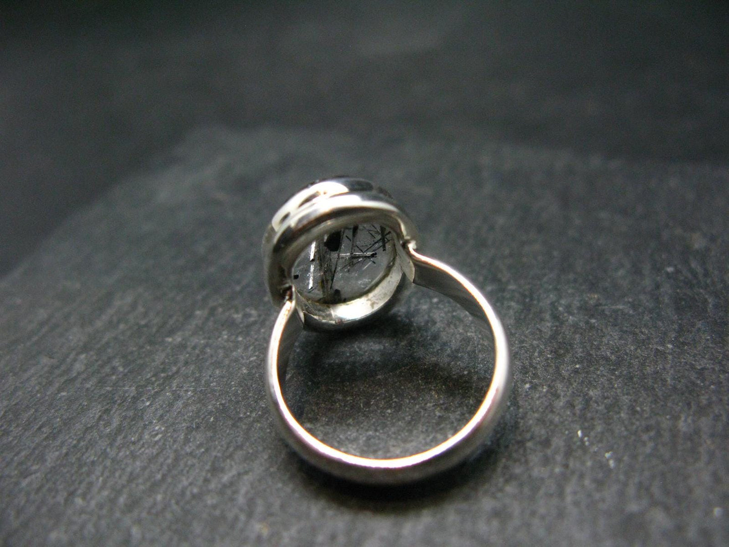 Natural Tourmaline in Quartz 925 Silver Ring From Brazil - 5.38 Grams - Size 5