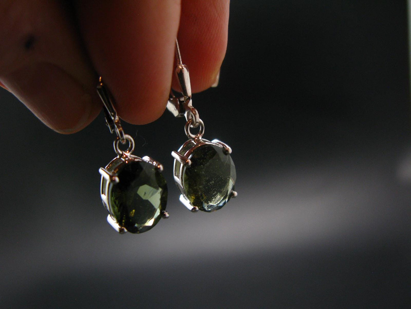Moldavite Tektite Silver Earrings from Czech Republic - 2.79 Grams