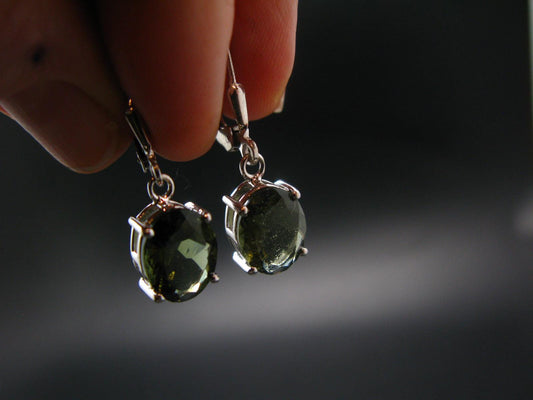 Moldavite Tektite Silver Earrings from Czech Republic - 2.79 Grams