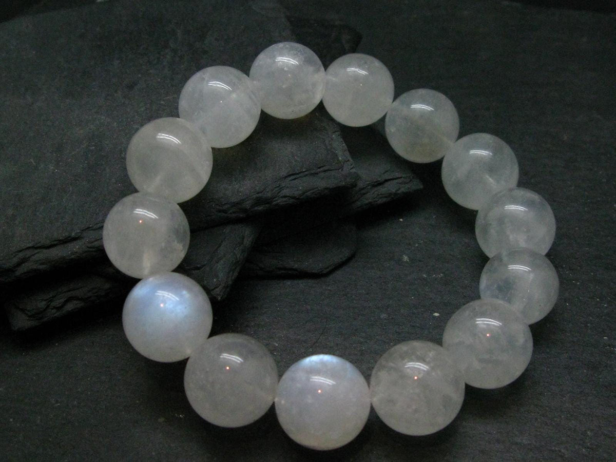 Moonstone Genuine Bracelet ~ 7.5 Inches ~ 18mm Round Beads