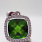 Green Helenite Cushion Cut Halo Pendant – Sterling Silver Statement Gemstone Necklace Pendant