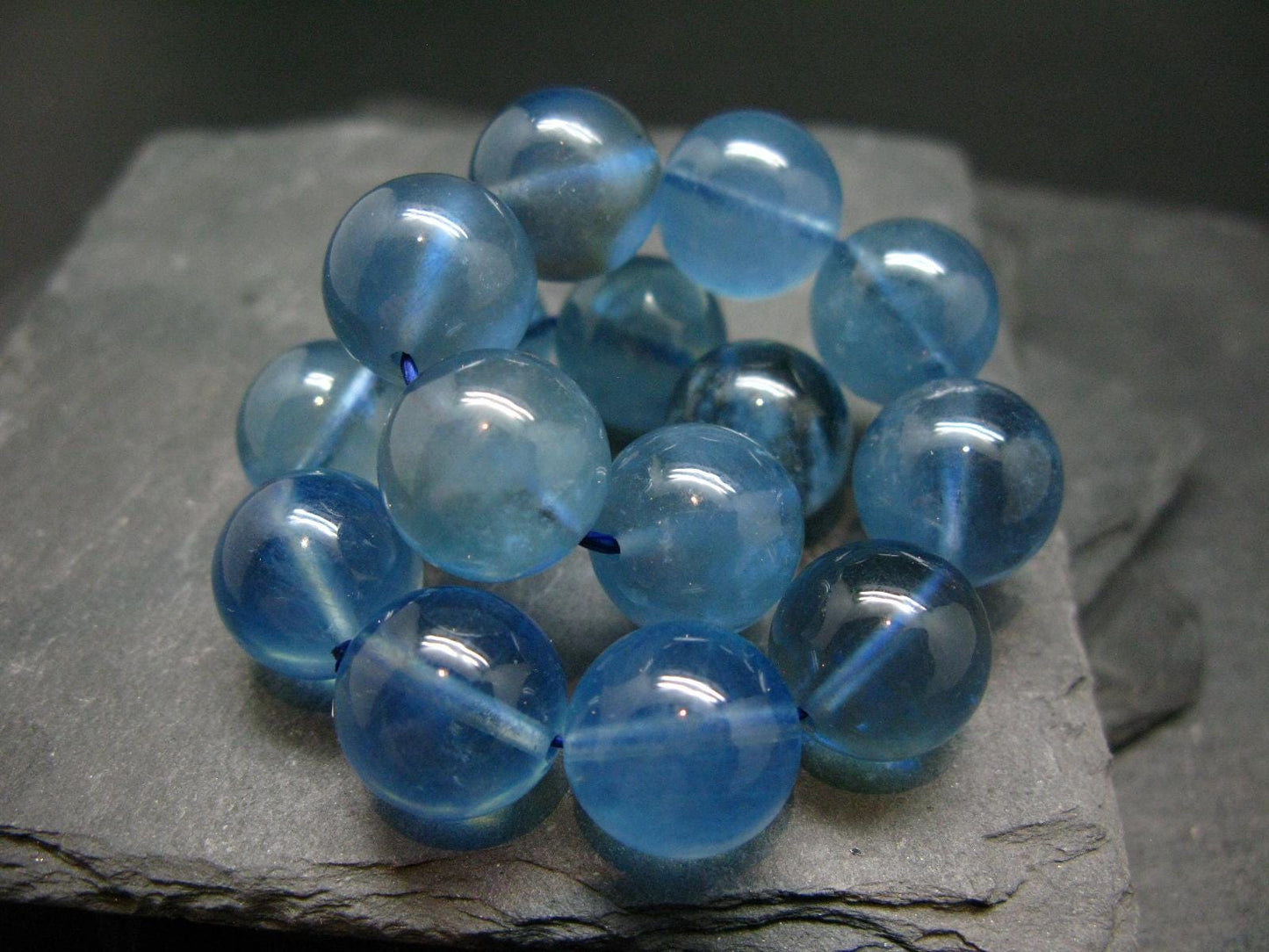 AAA Grade Gem Santa Maria Aquamarine Genuine Bracelet ~ 7.5 Inches ~ 14mm Round Beads