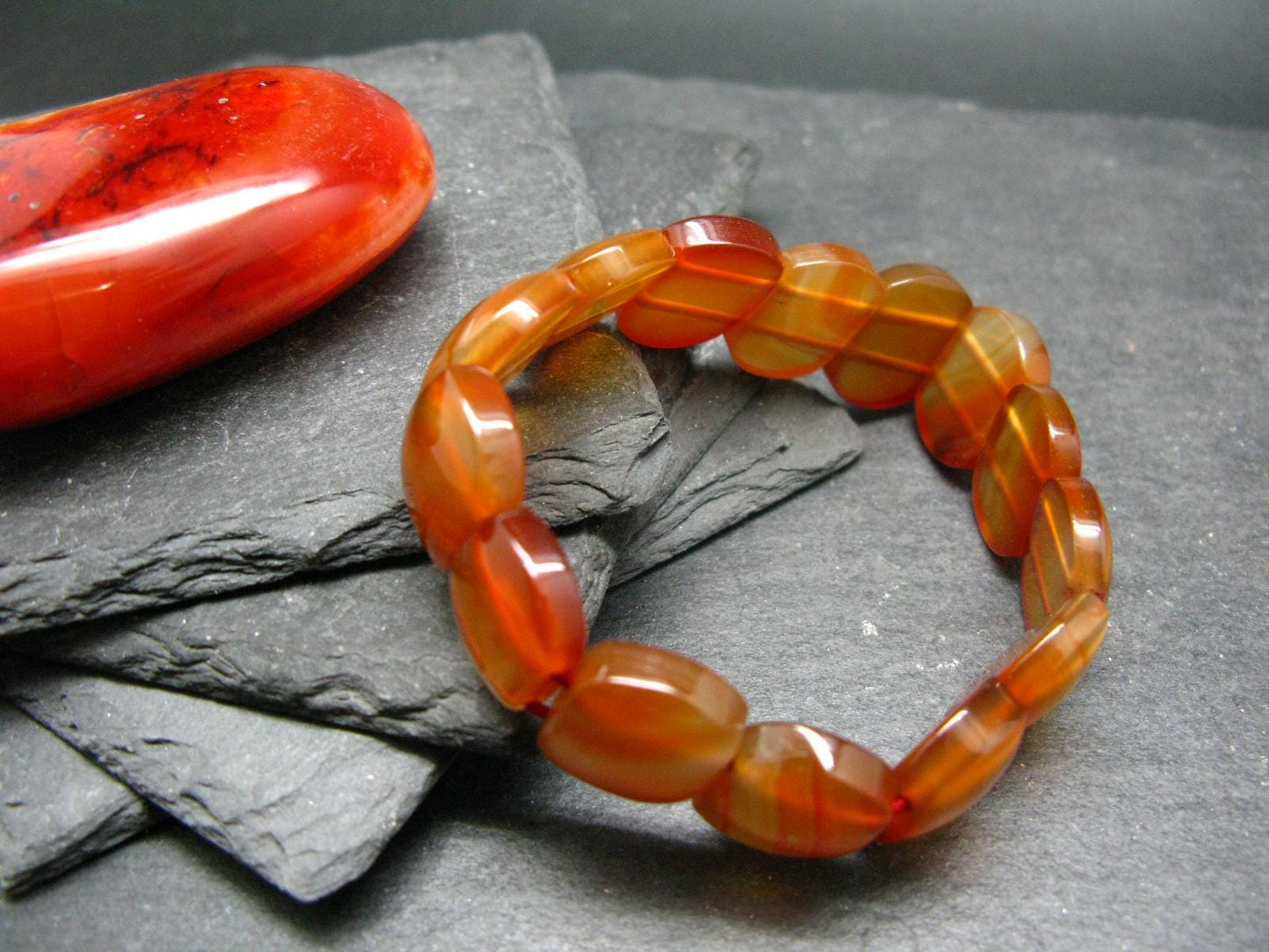 Carnelian Genuine Bracelet ~ 7 Inches ~ 18mm Oval Beads