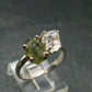 Moldavite Tektite and Herkimer Diamond Silver Ring - Size 8 - 2.73 Grams