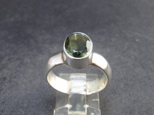 Moldavite Tektite Facetted Silver Ring from Czech Republic - Size 9 - 6.21 Grams