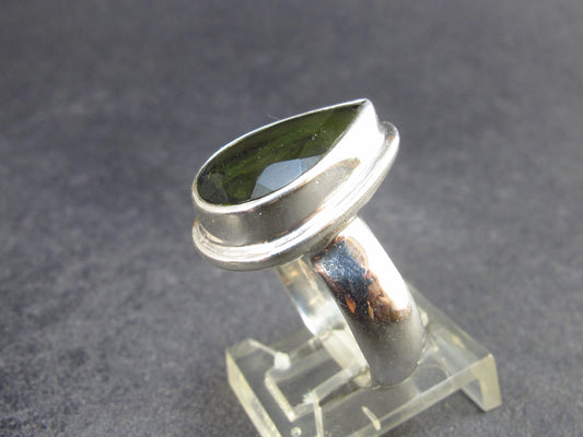 Moldavite Tektite Facetted Silver Ring from Czech Republic - Size 8 - 8.19 Grams