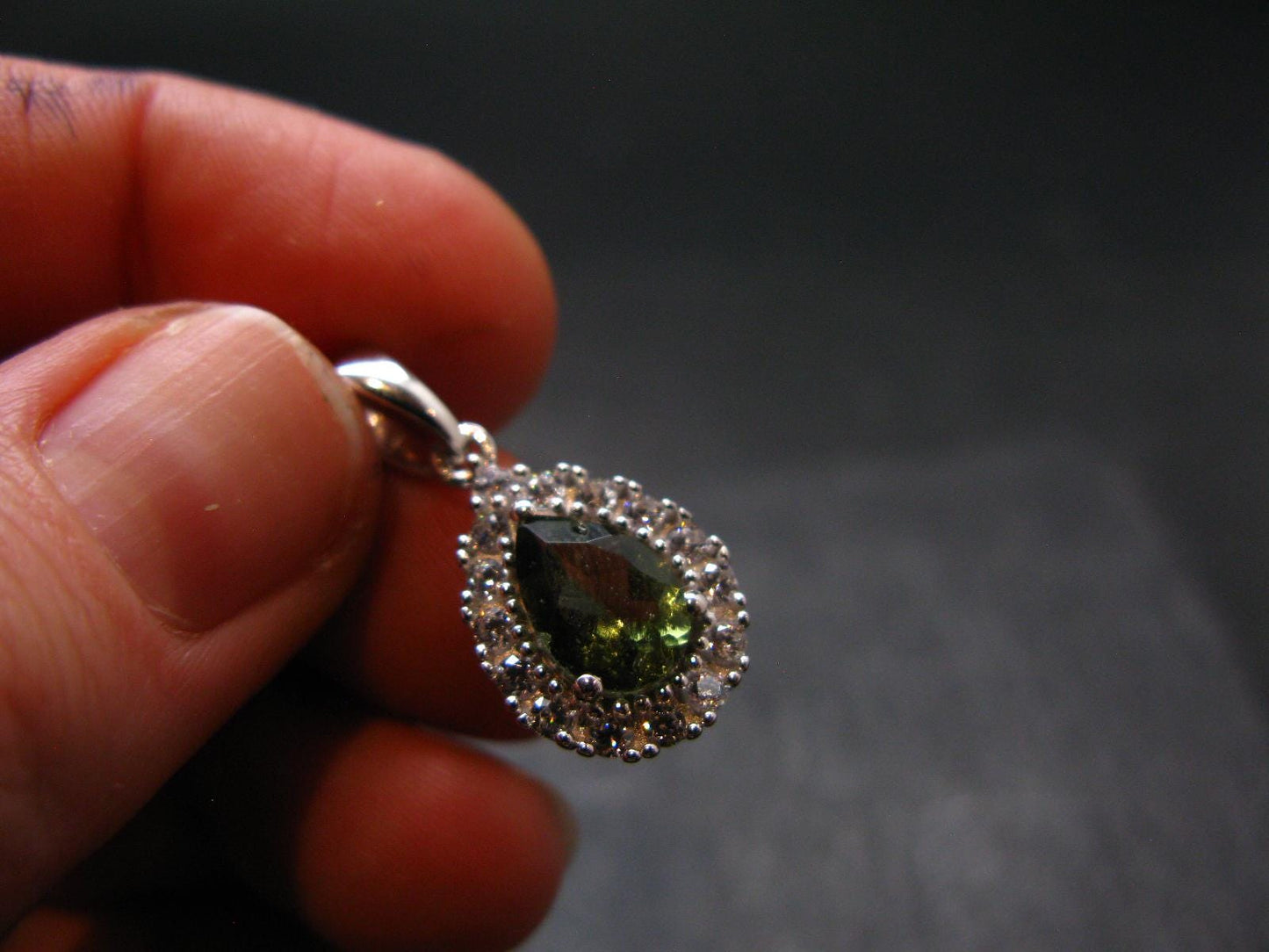 Moldavite Tektite Silver Pendant from Czech Republic - 0.7" - 2.20 Grams