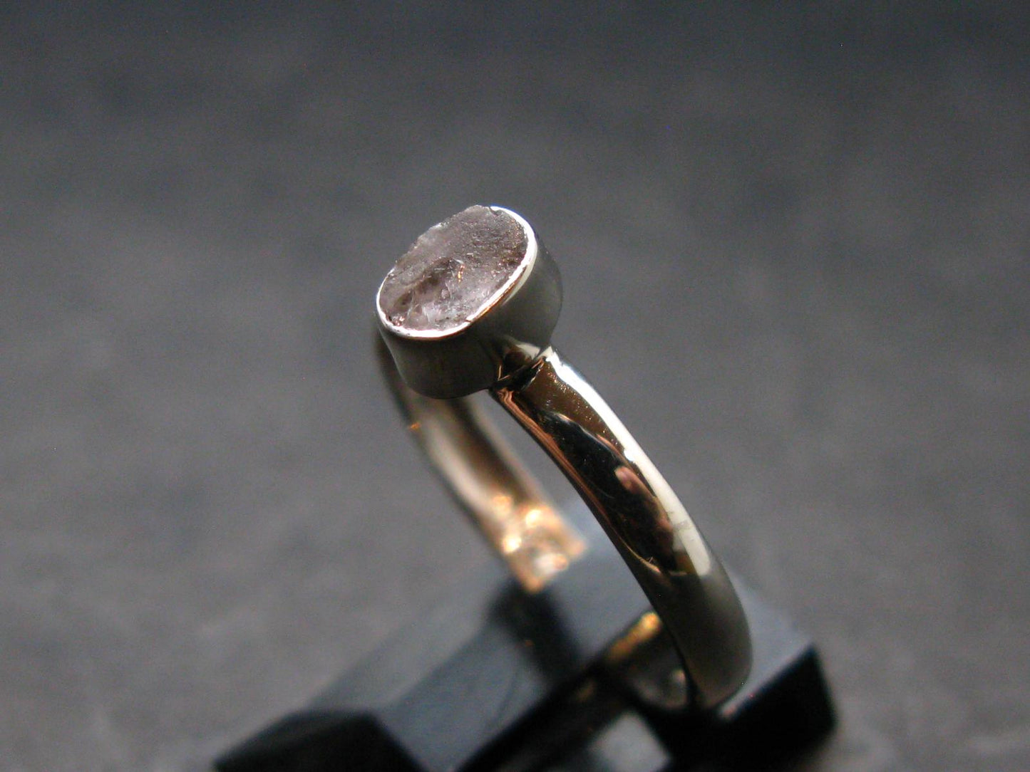 Gray Herderite Silver Ring from Africa - Size 8 - 1.71 Grams