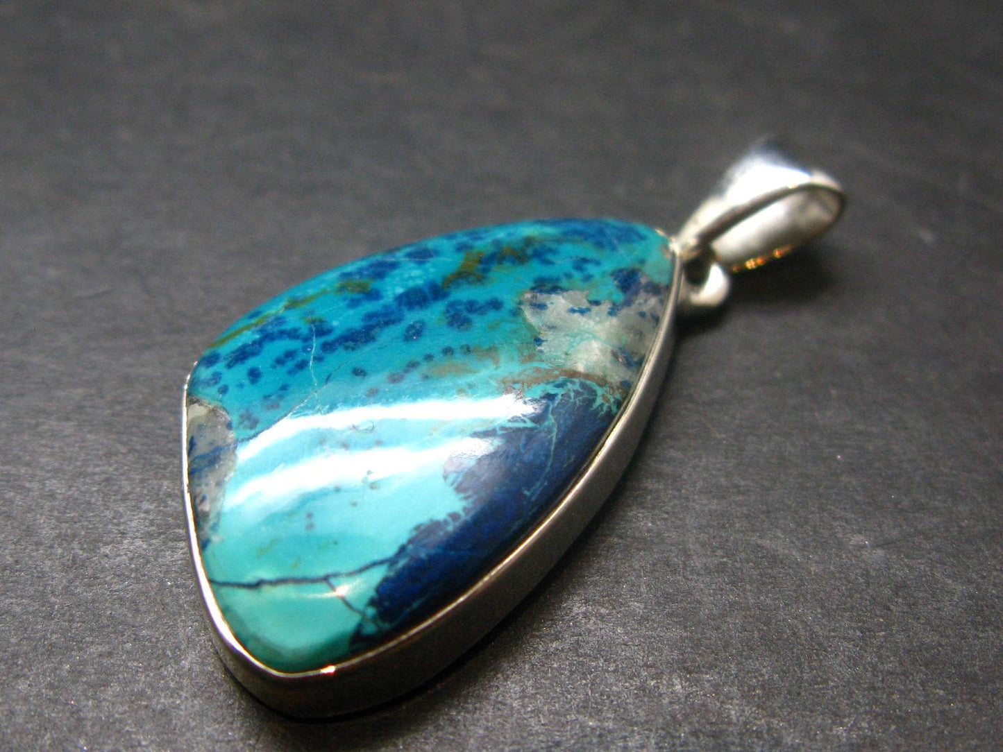Quantum Quattro Shattuckite Malachite Dioptase Chrysocola Silver Pendant from Namibia - 1.5" - 7.38 Grams
