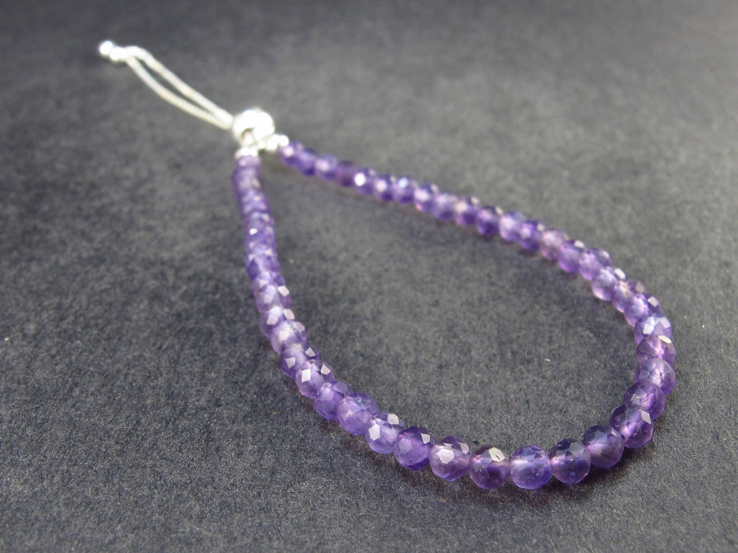 Natural Faceted Round Beads Amethyst 925 Silver Bracelet - Size Adjustable - 2.86 Grams