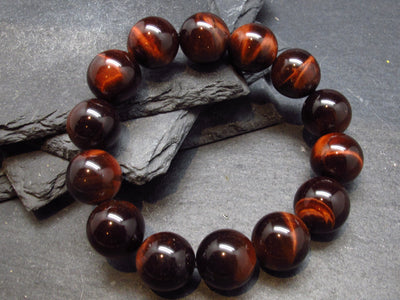 Bulls Eye (Red Tiger Eye) Genuine Bracelet ~ 7 Inches ~ 14mm Beads