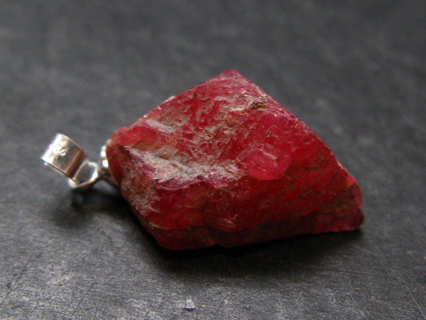 Rare Raw Rhodonite Silver Pendant From Brazil - 1.0" - 4.0 Grams